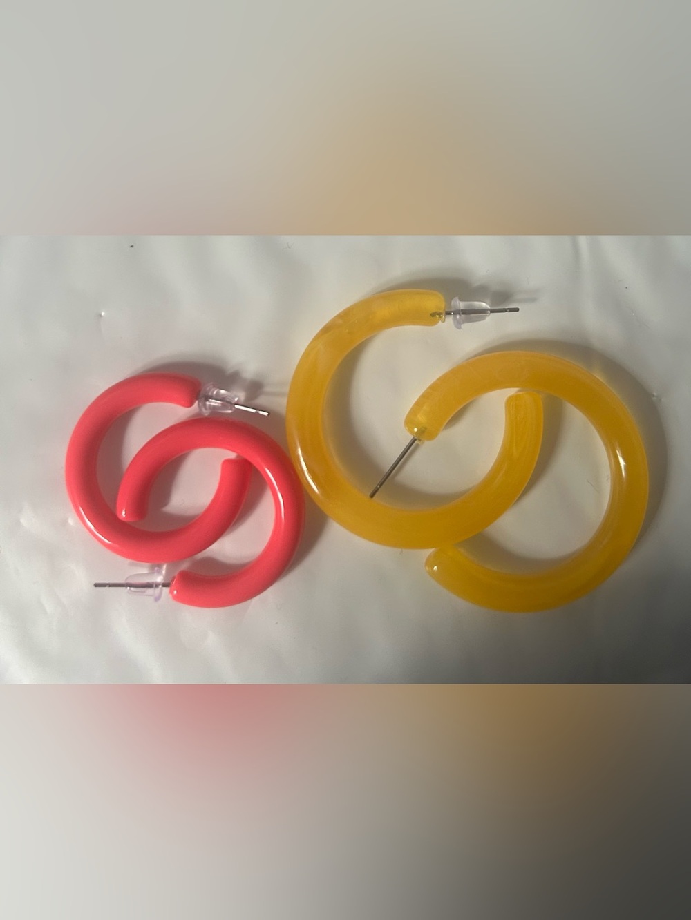 Yellow and Neon Pink Resin Hoop Earrings - Lightweight Fashion Hoops